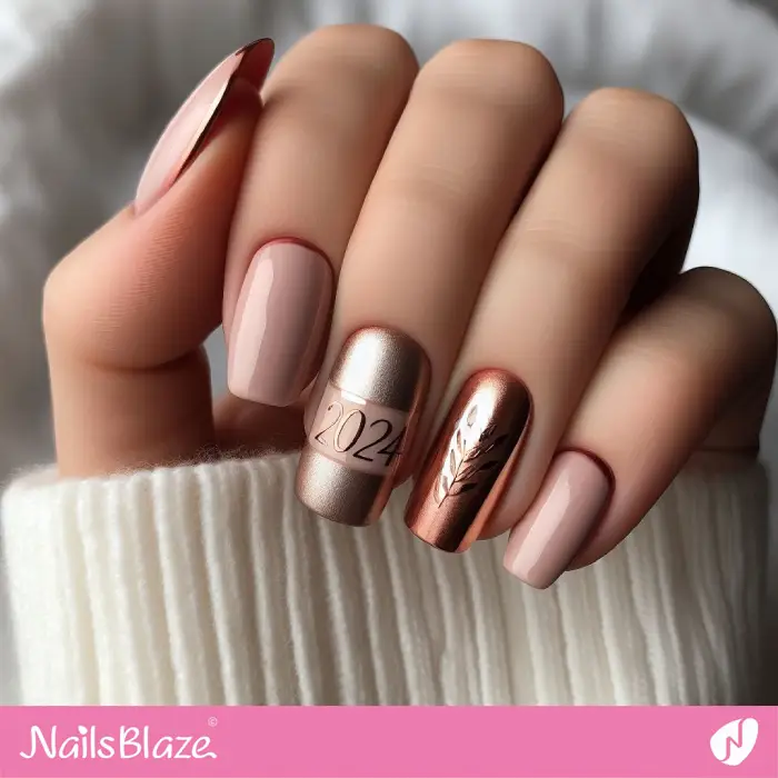 New Year's Rose Gold and Nude Nails Design | 2024 Nails - NB3778